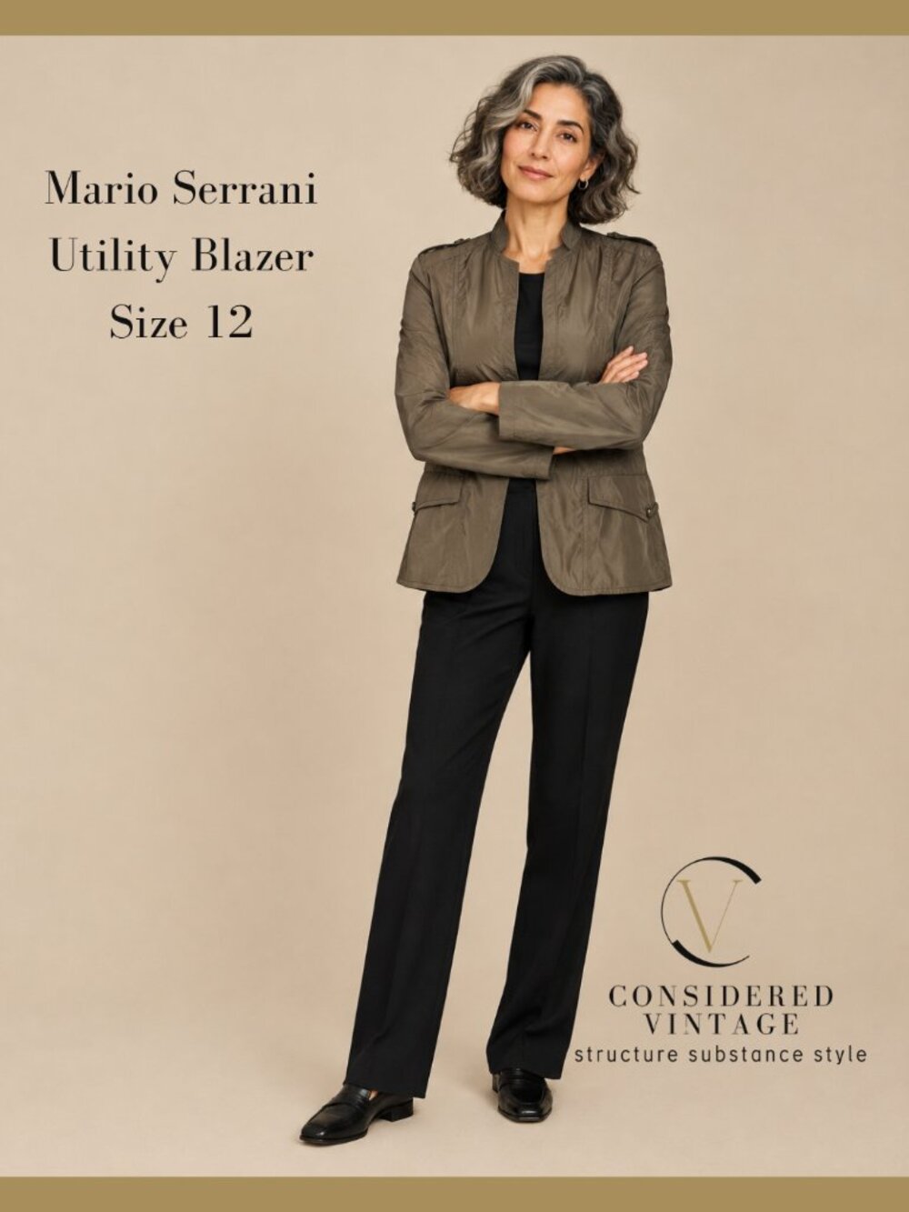 Mario Serrani Italy Utility Blazer Jacket - Khaki Grey (Size 12)